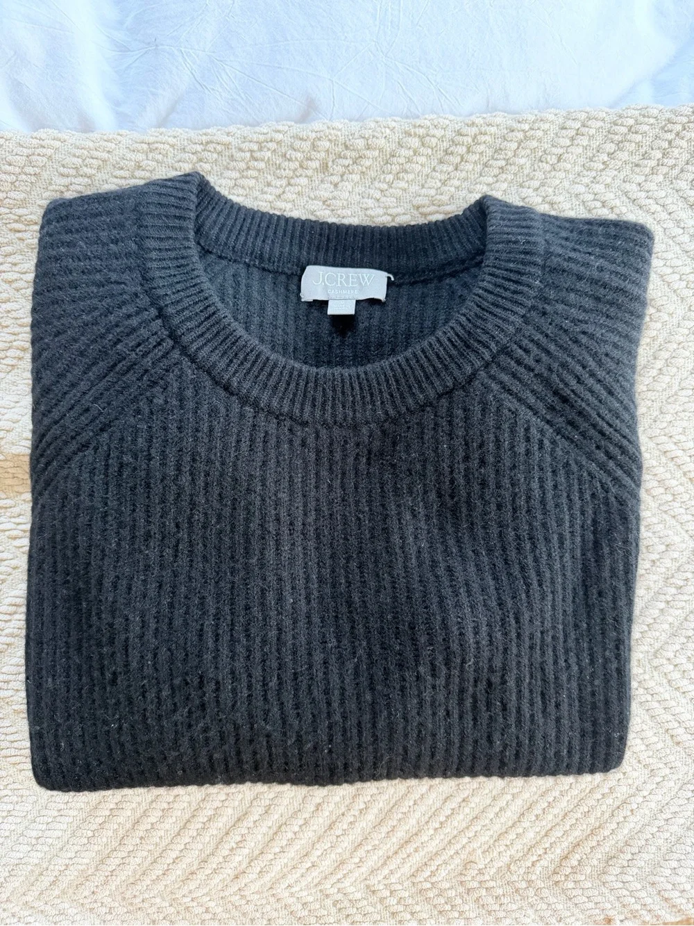 J.Crew Women’s Cashmere Black Ribbed Crewneck Sweater